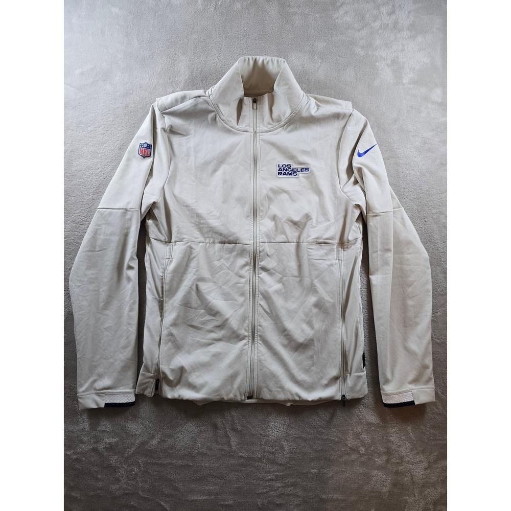 Los Angeles Rams Jacket Mens S Beige NFL On Field Full Zip Vented Pockets